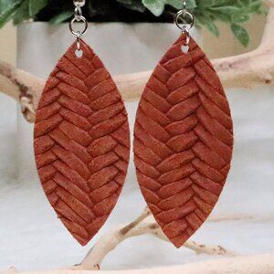 Rusty Brown Braided Leather Petal Earrings